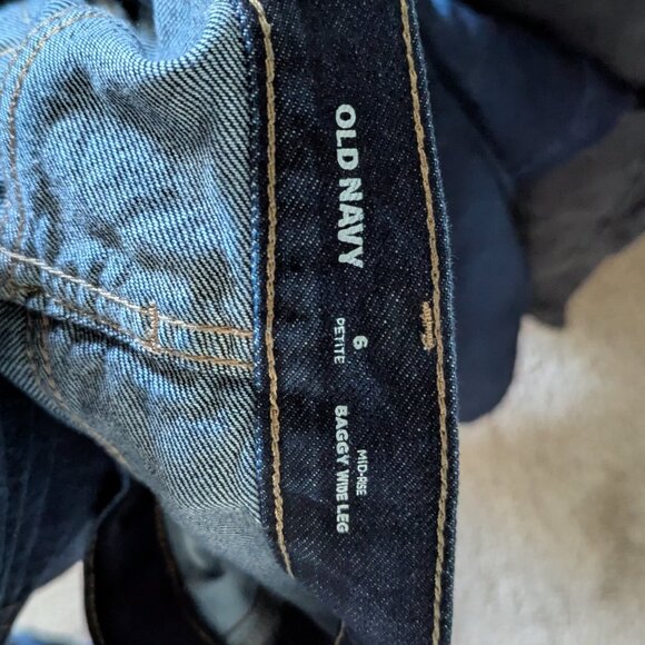 Mid-Rise Baggy Wide-Leg Dark Denim Jeans 6 Petite - Picture 2 of 7